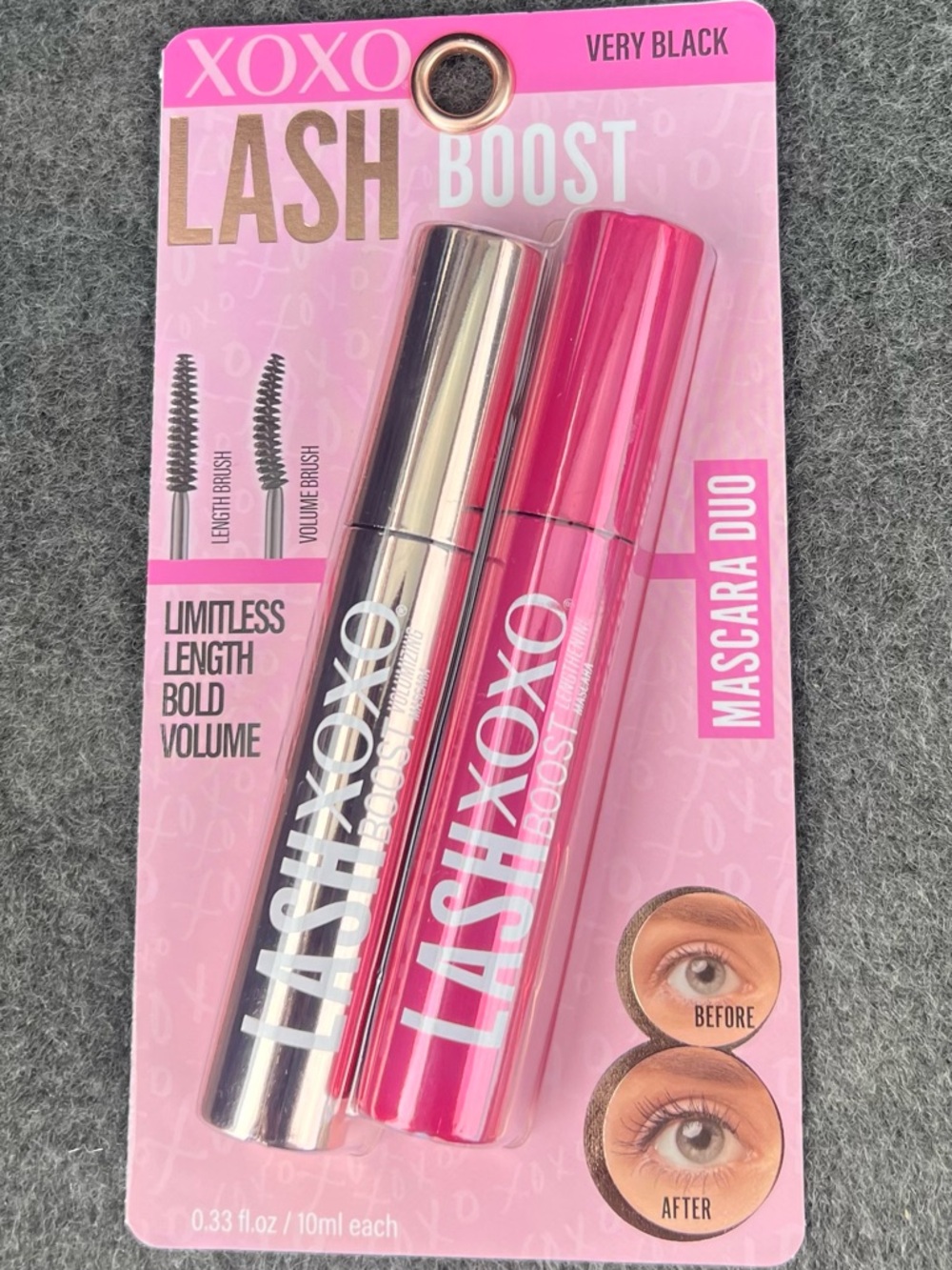 XOXO Lash Boost Mascara Duo. Length brush/ Volume brush. Very Black.
